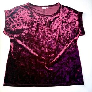 Gap Womens Crushed Velvet Top Burgundy Maroon Short Sleeve Crew Neck Size S
